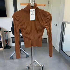 Zara Camel Ribbed Turtleneck Sweater